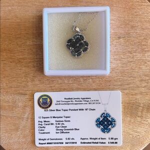 Silver Blue Topaz Pendant Necklace